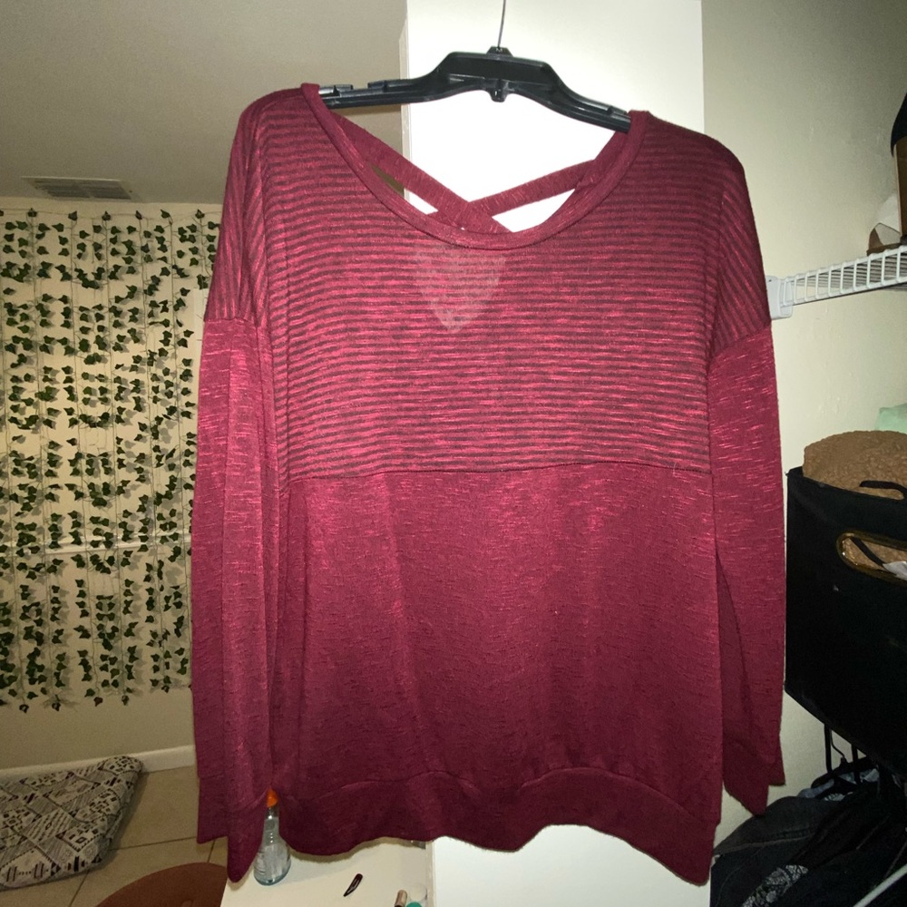 Maroon long sleeve cross cross back top